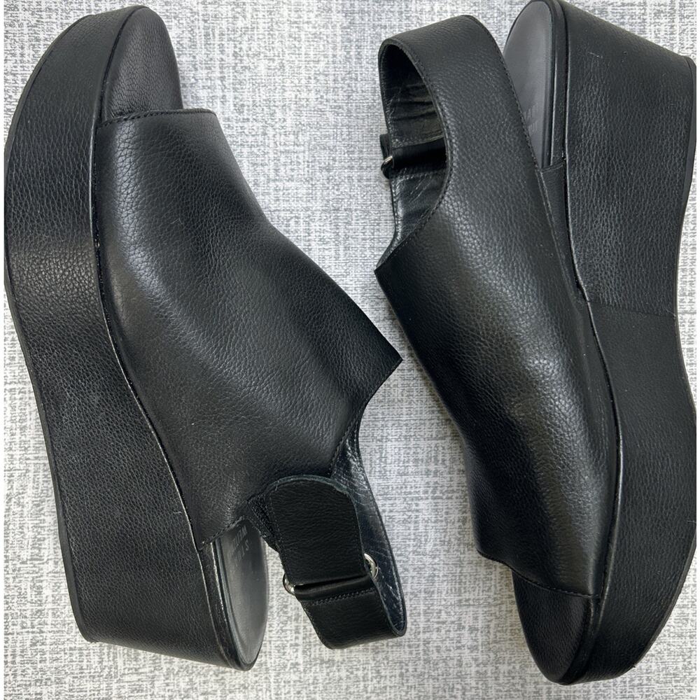Stuart Weitzman Offset Sandal Shoe Womens Size 8 M Black Leather Slingback Wedge - Picture 6 of 14